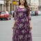 organza digital print a-line kurti with floral pattern and square neckline