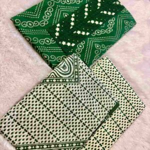 printed dress material set with embroidered neckline and patterned dupatta