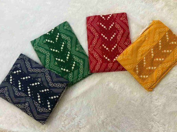 printed dress material set with embroidered neckline and patterned dupatta